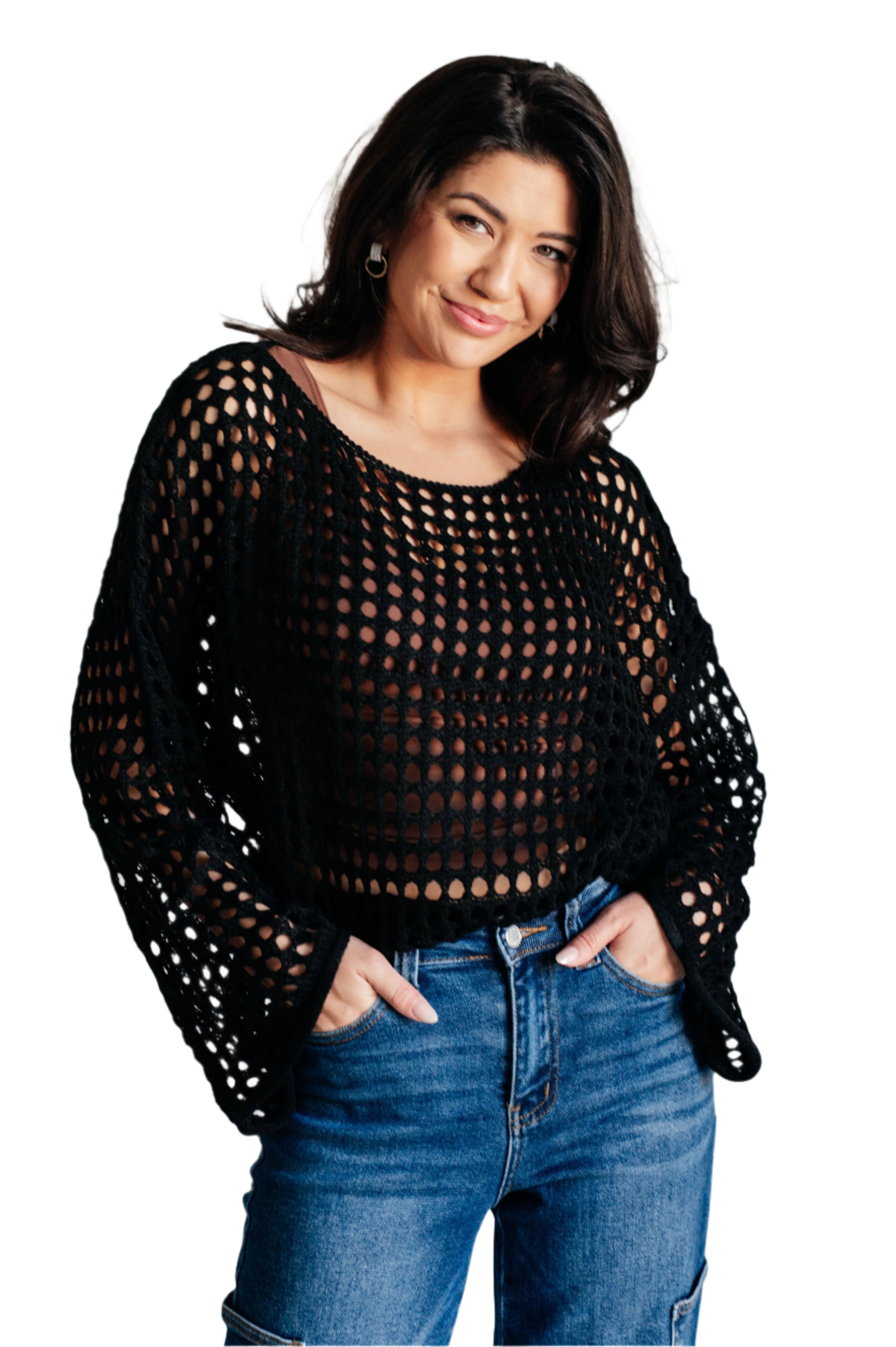 Ask Anyway Fishnet Sweater Silhouette
