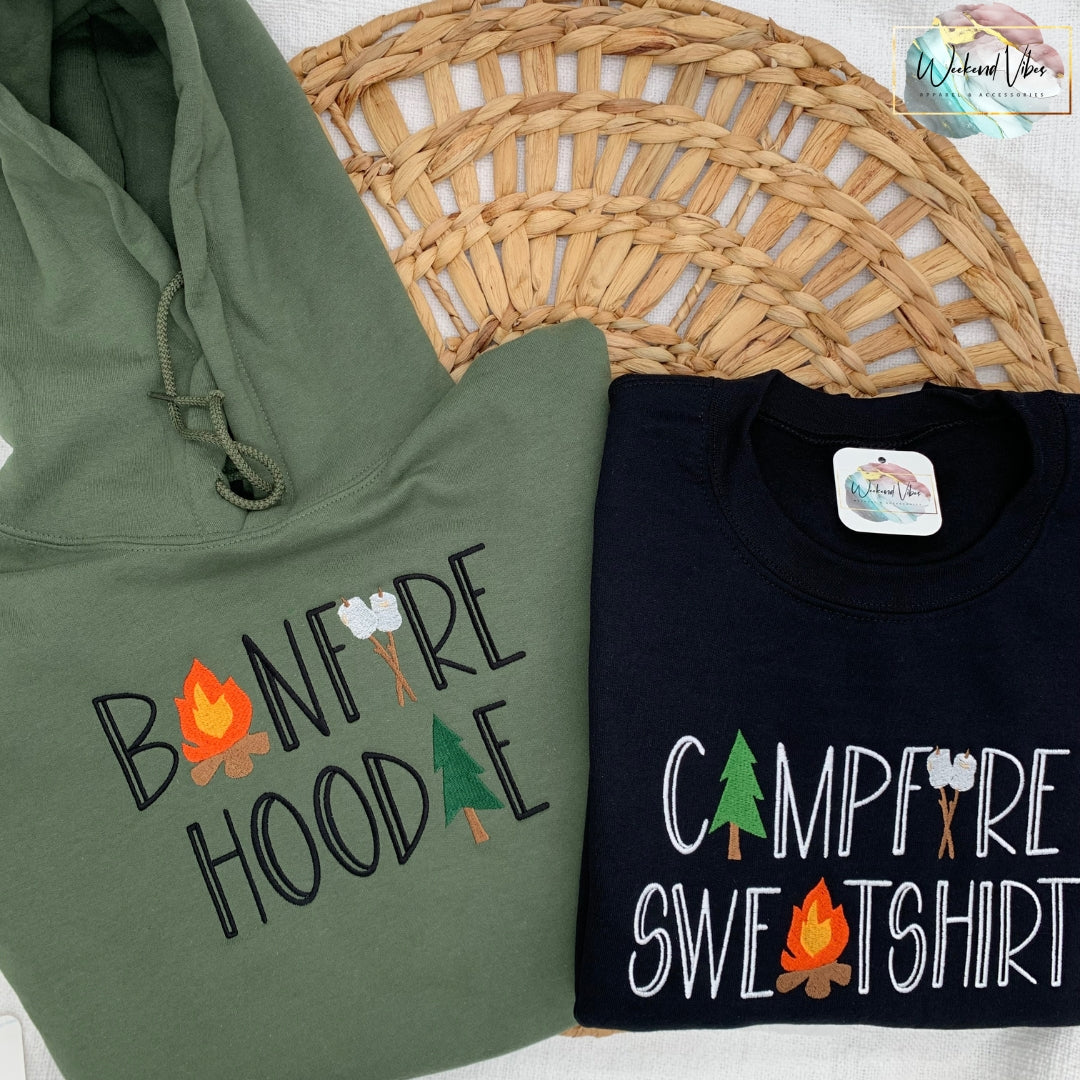 Embroidered Camping Sweatshirt or Bonfire Hoodie, Custom Campfire Sweatshirt, Custom Camping Hoodie Crewneck / Large / Navy