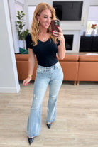 Caroline Mid Rise Control Top Distressed Flare Jeans Amanda size zero