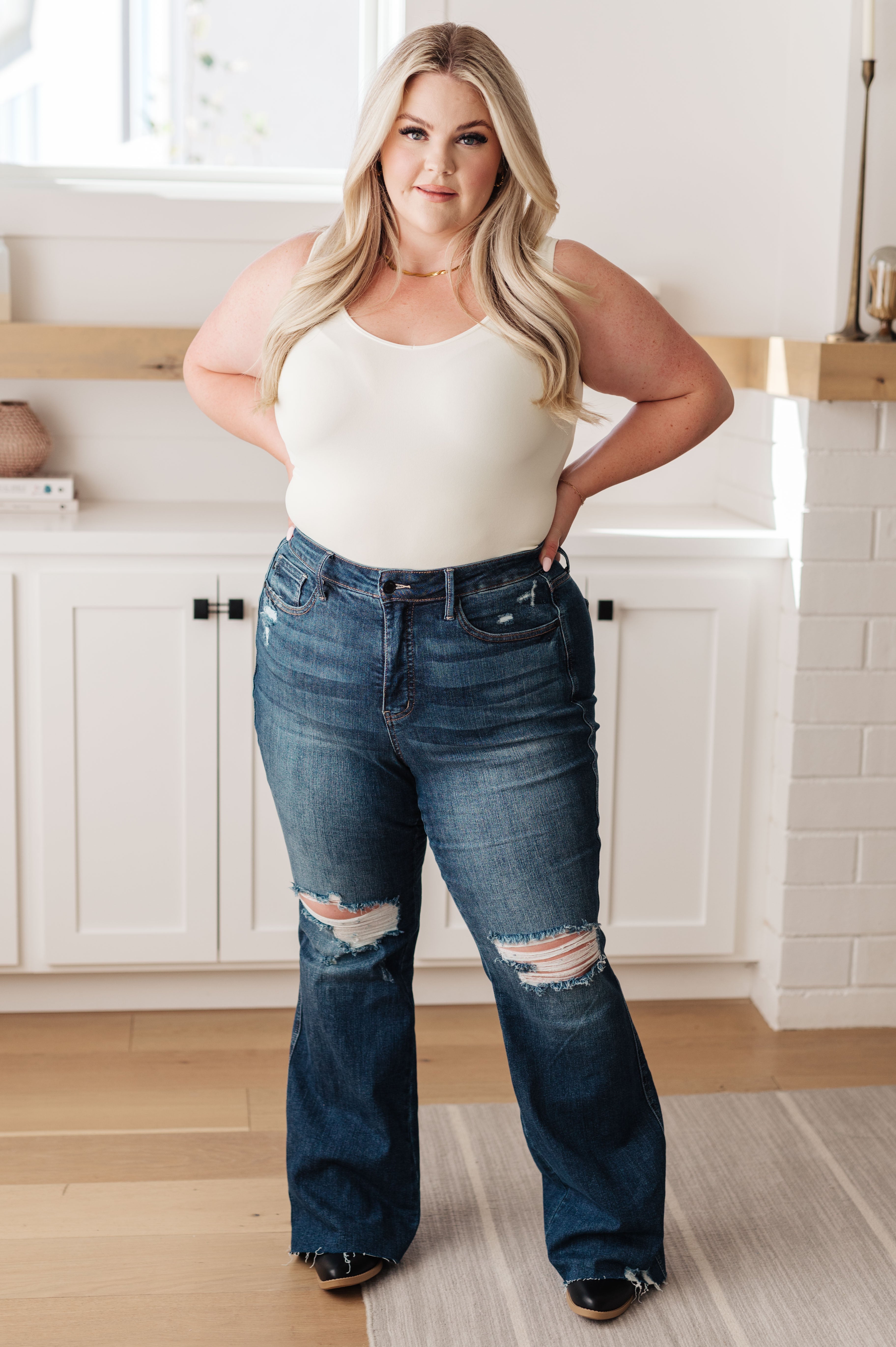 Judy Blue Control Top High Rise Distressed Cassandra jean on Kelie size 16W