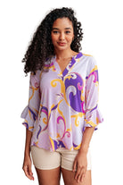 Dear Scarlett Lizzy Bell Sleeve Top in Regal Lavender and Gold