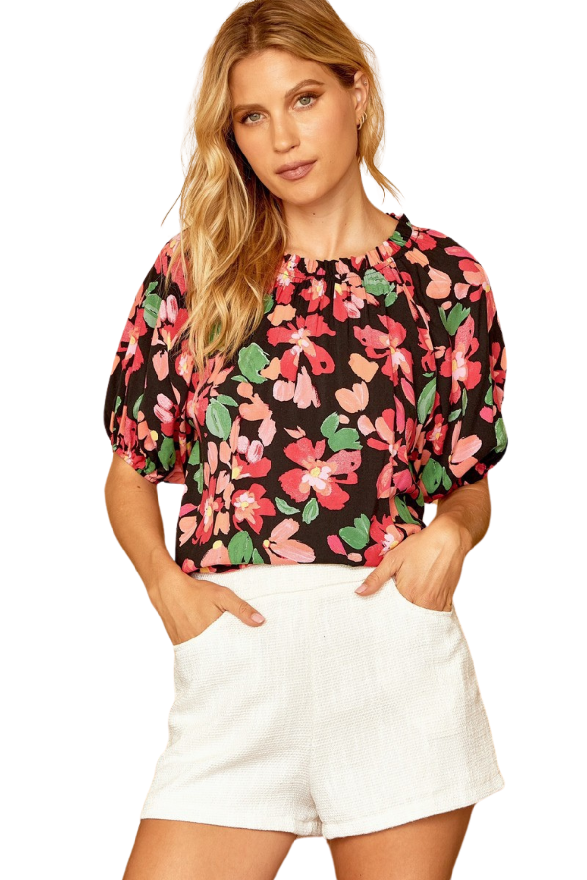 Emily Wonder Floral Print Top with Balloon Sleeves