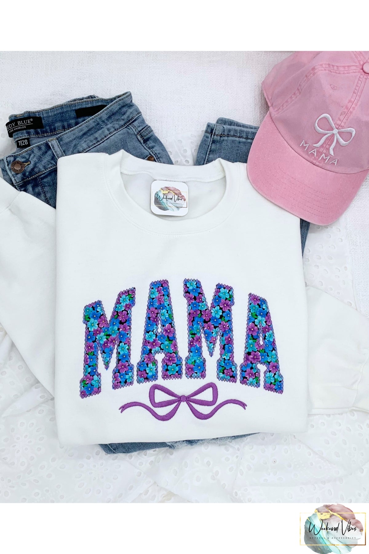 Customizable MAMA Sweatshirt - Embroidered with Floral Fabric Applique