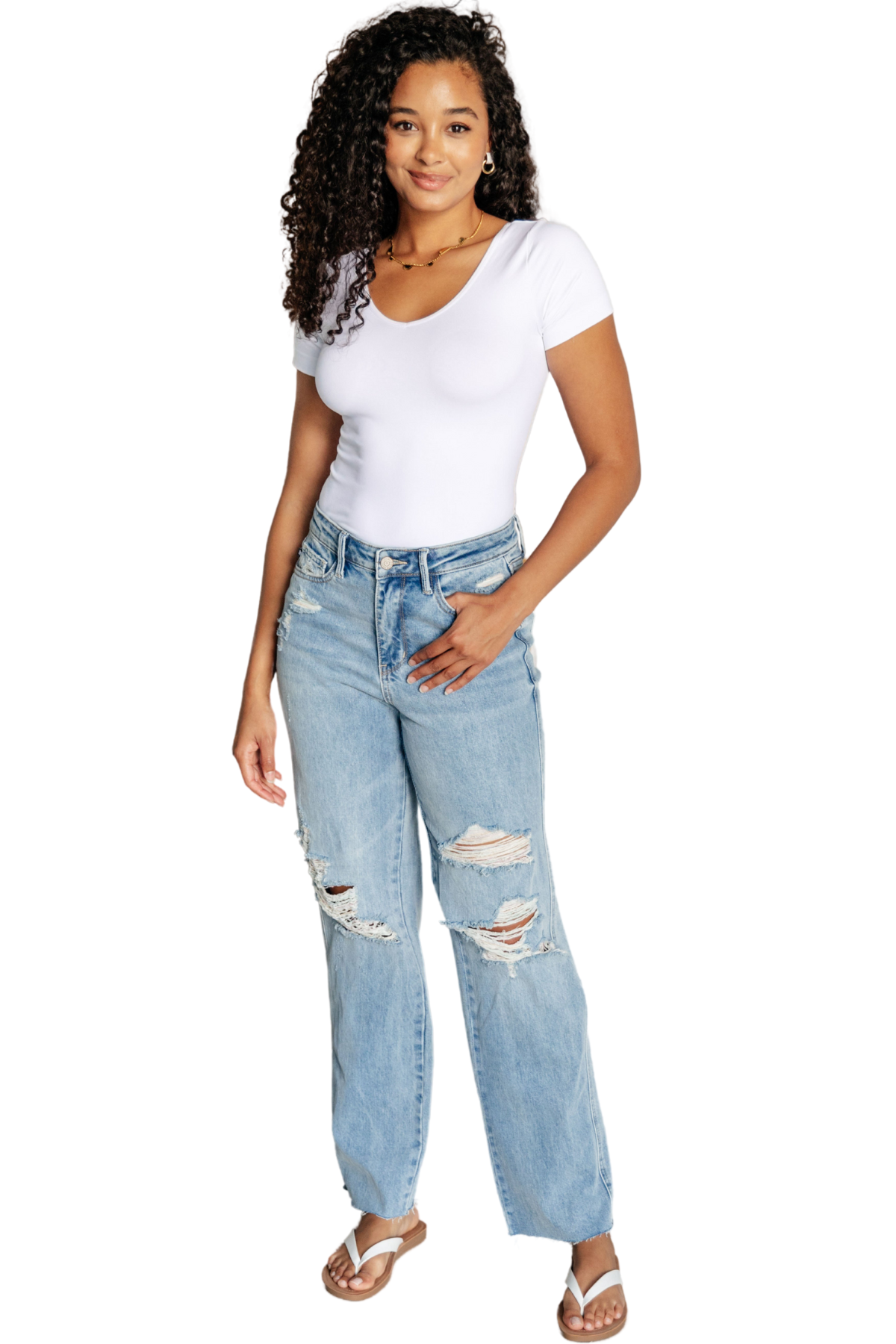 Judy Blue Ramona High Rise Rigid Magic Destroyed Straight Jeans