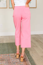 Judy Blue High Rise Tummy Control Wide Leg Crop Jeans in Pink back view with two pockets. Lex is wearing size zero.