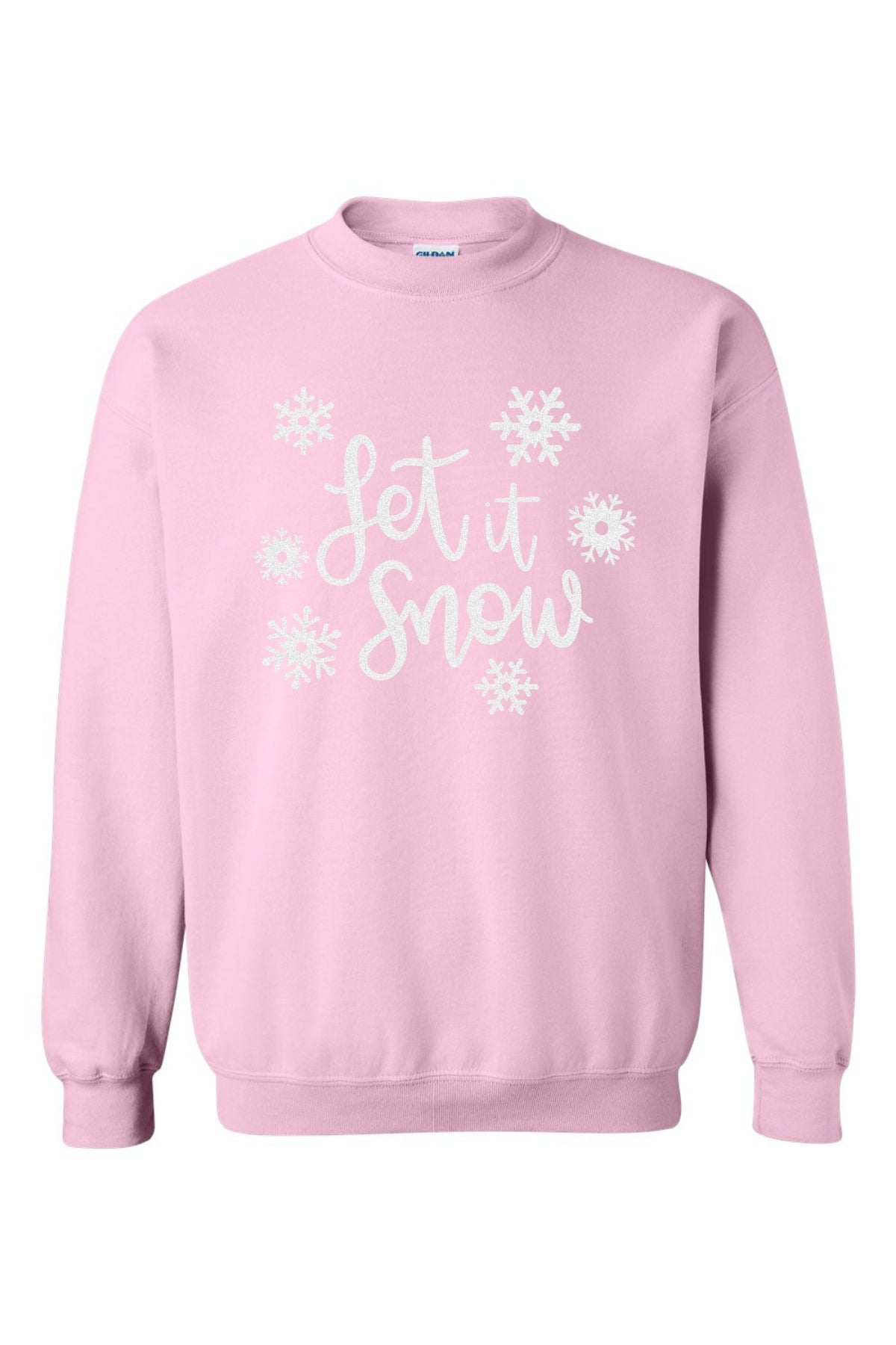 Pretty light pink glitter HTV Let it Snow pullover crewneck sweatshirt