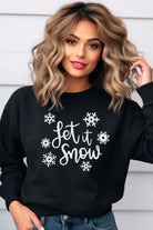 Let it Snow on black  pullover crewneck sweatshirt with fleece lining