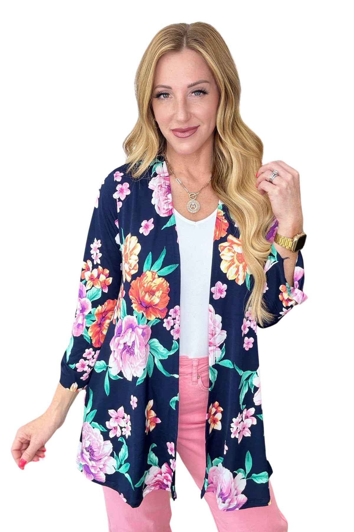 Lizzy Cardigan in Navy and Lavender Bouquet by Dear Scarlett