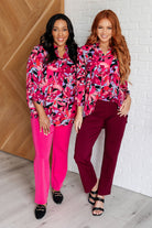 Dear Scarlett Lizzy Top in Black and Magenta Multi Floral