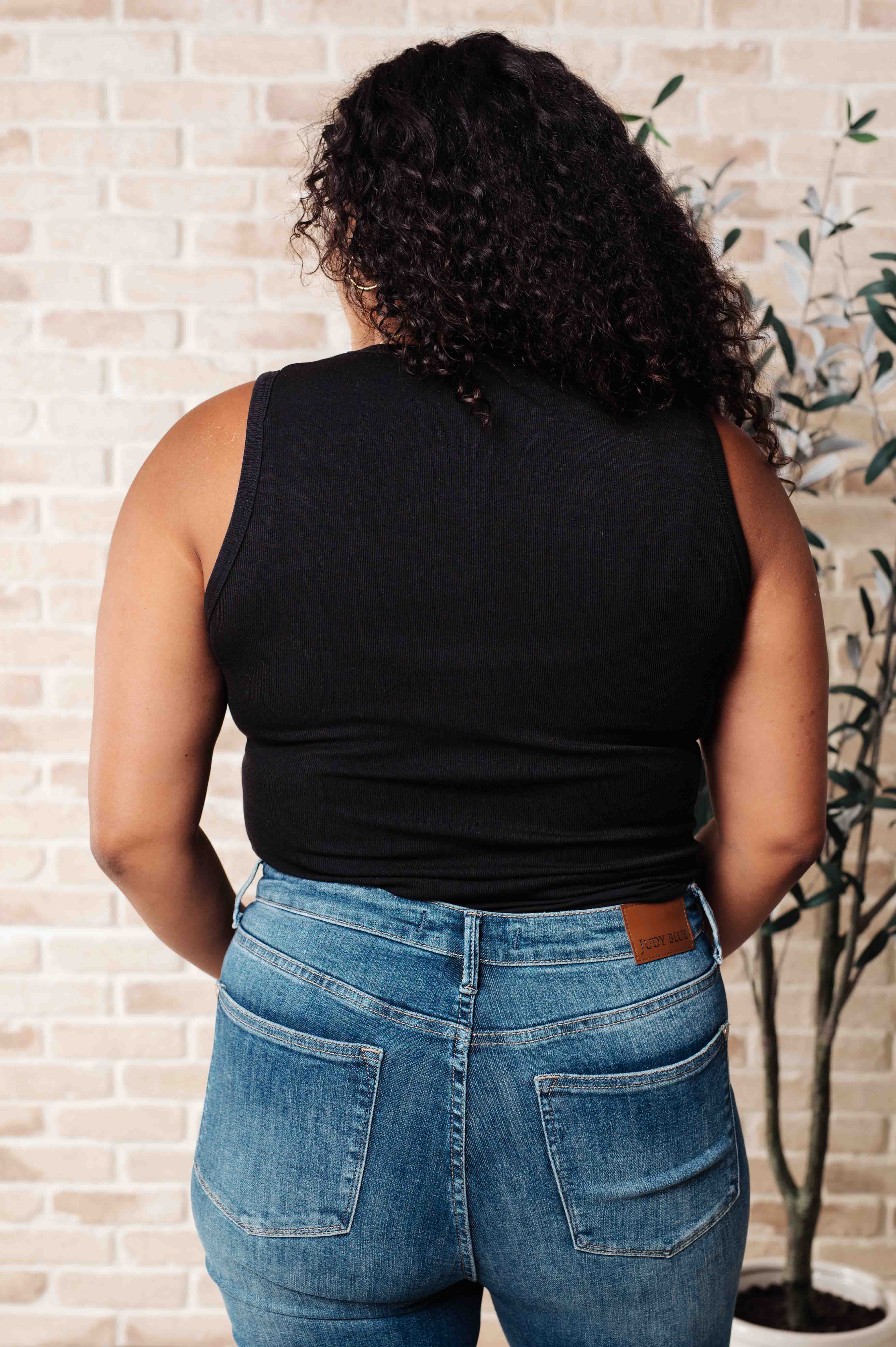 Back photo of Miss You Much Sleeveless Black Mesh V-Neck Bodysuit