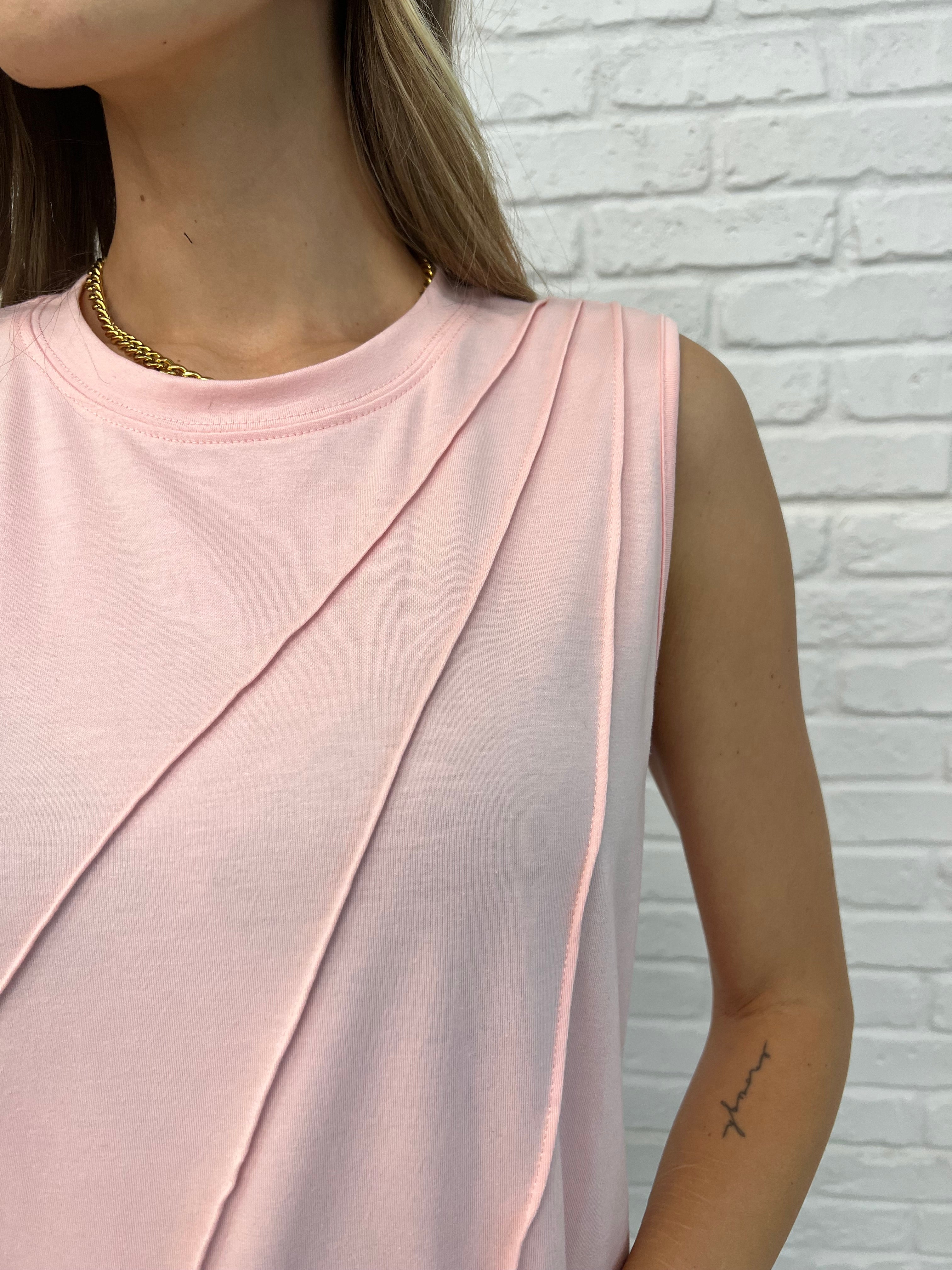 Detail photo of Pink Sleeveless Top with diagonal pleats 