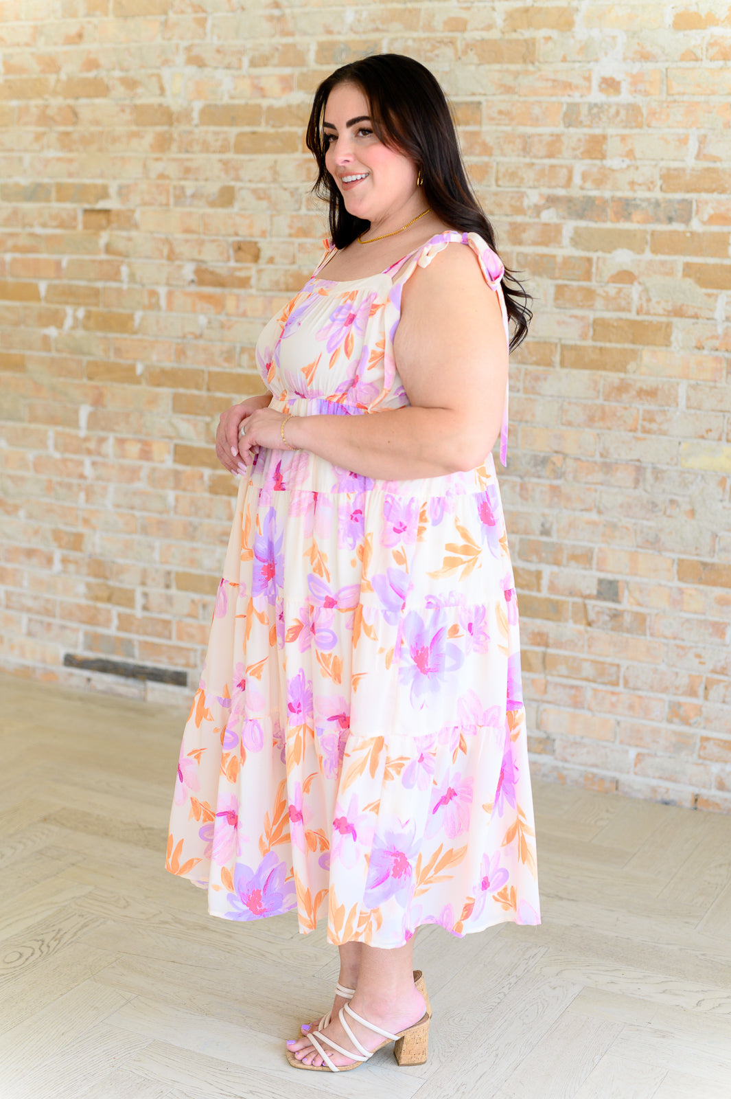 Pastel Petals Floral Midi Dress Small