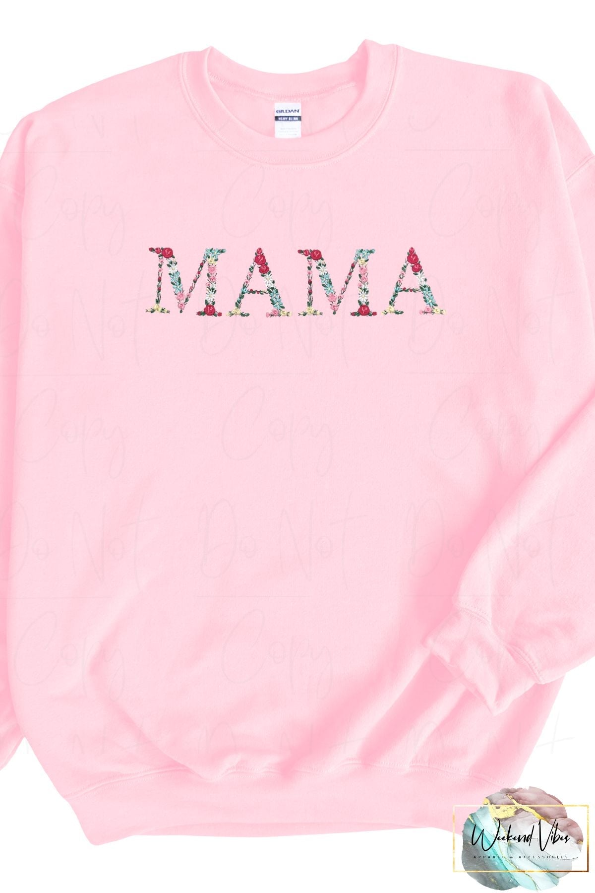 MAMA Embroidered Floral letters on pink sweatshirt 