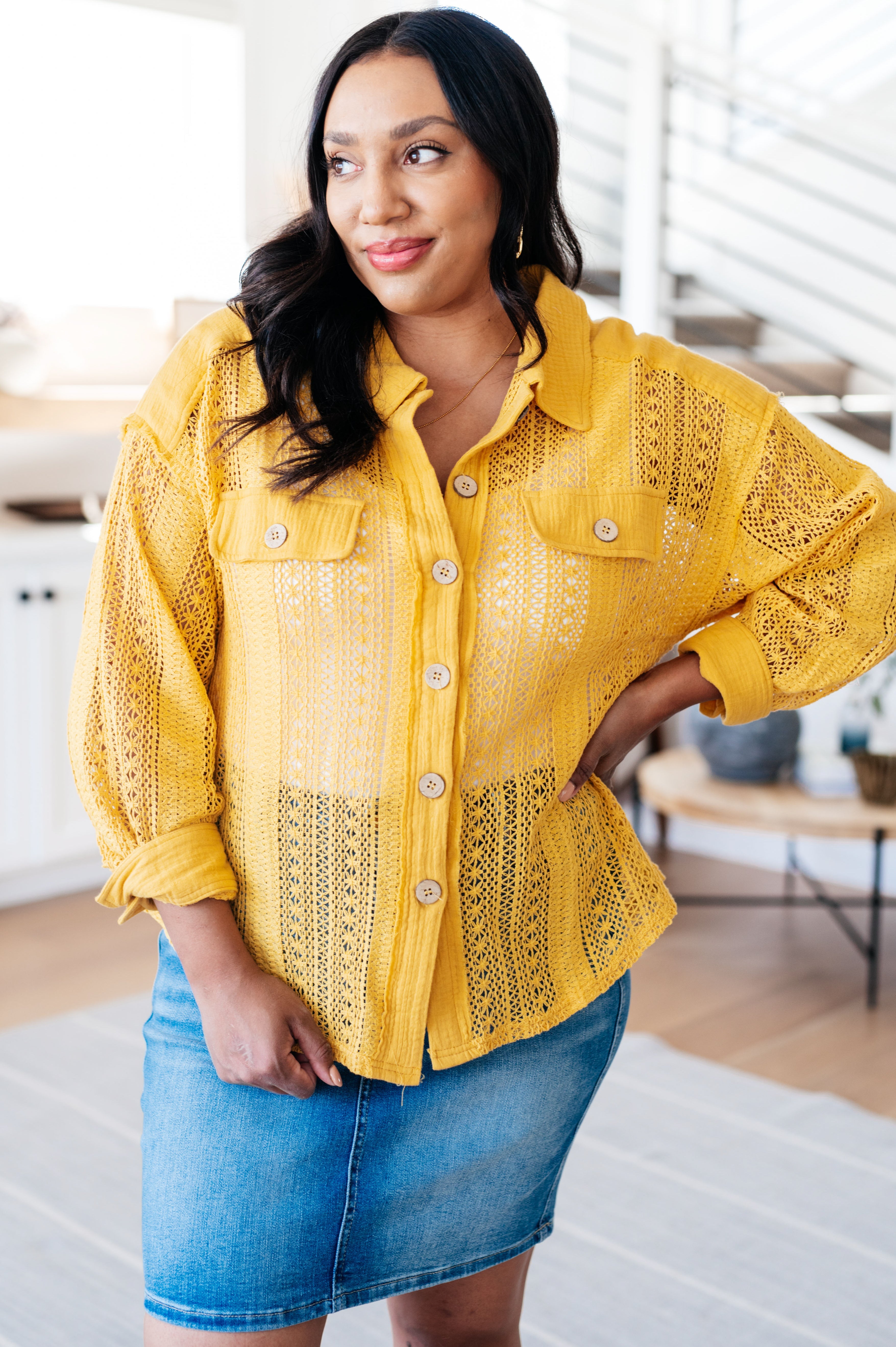 Sweeter Than Nectar Lace  button up top with wooden buttons