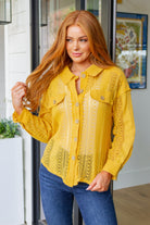 Sweeter Than Nectar Lace Button Up Top in Honey Yellow