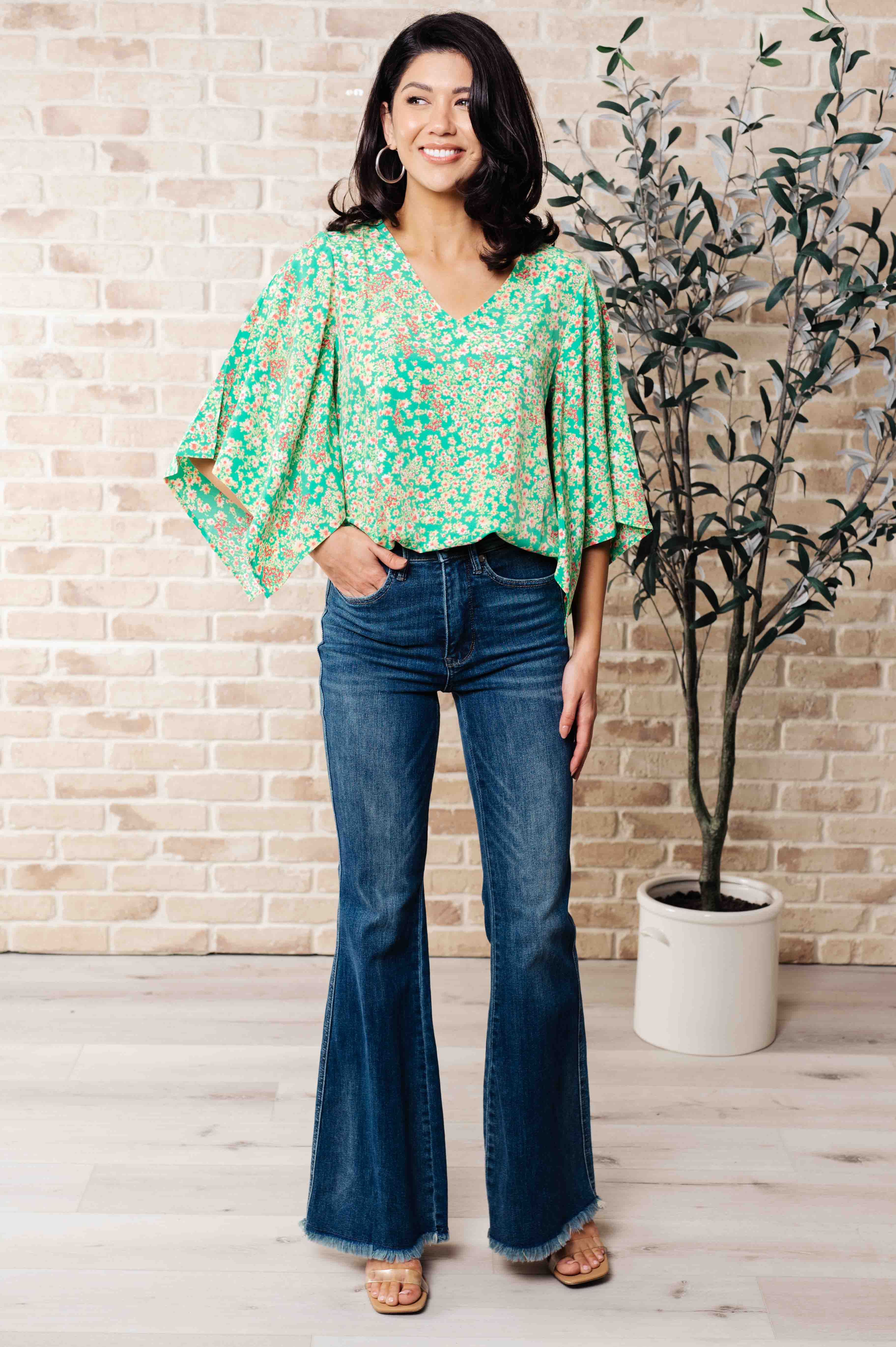 The Future Is Open Wide Green with Ditsy Florals Blouse