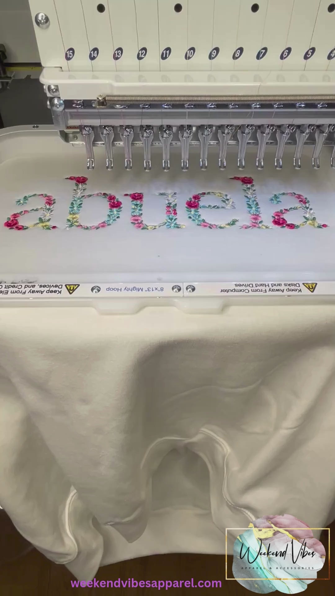 abuela embroidered sweatshirt in the embroidery hoop