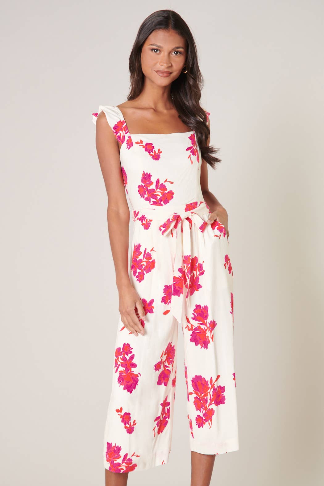 Nohea Floral Jumpsuit with Cropped Wide Legs (studio front)