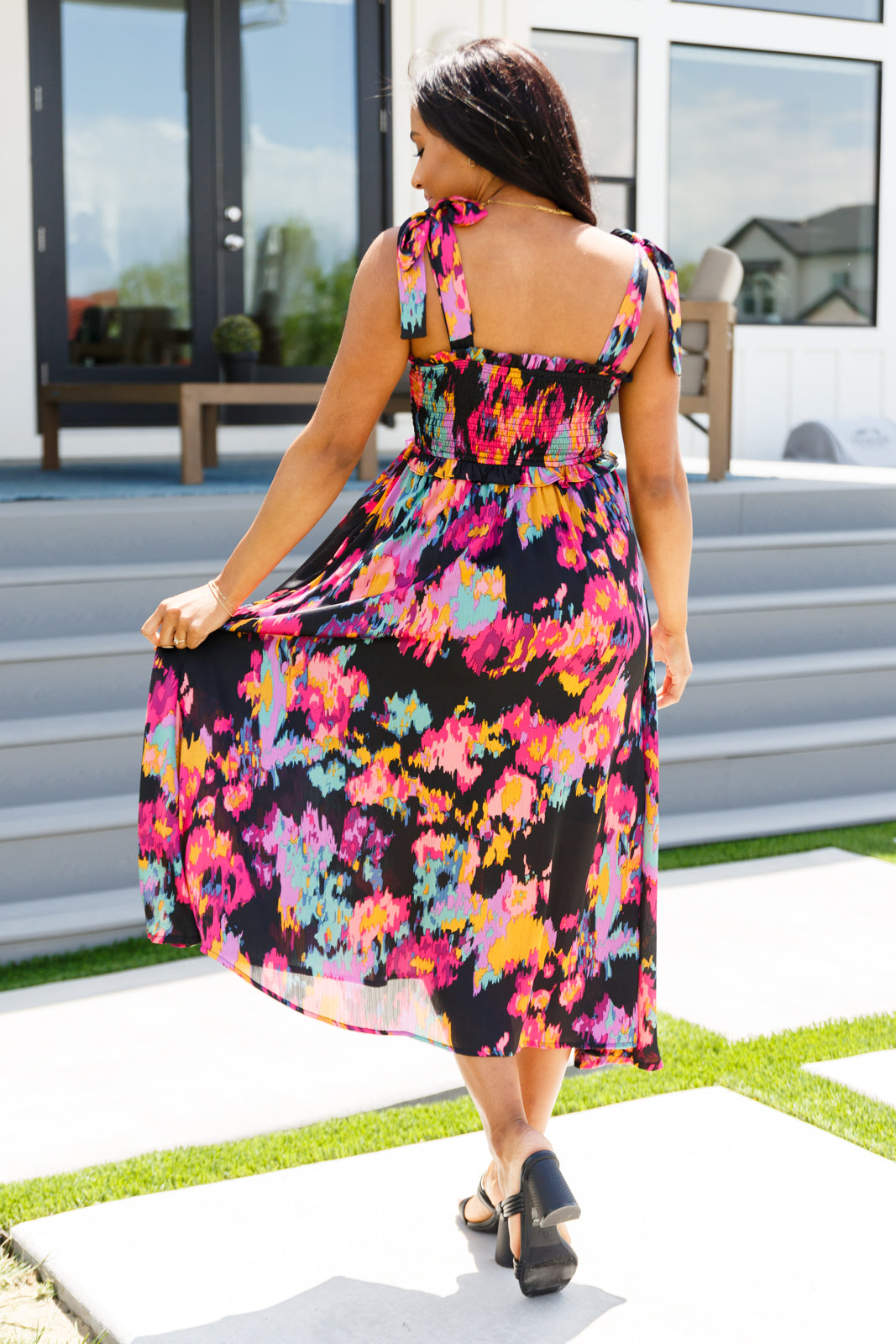 A Little While Longer Abstract Floral Midi Dress by Jodifl Weekend Vibes Apparel