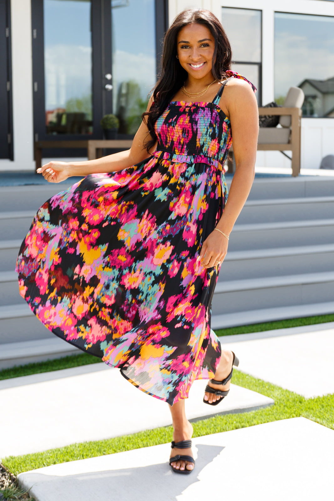 A Little While Longer Abstract Floral Midi Dress by Jodifl Medium A Little While Longer Abstract Floral Midi Dress by Jodifl Medium
