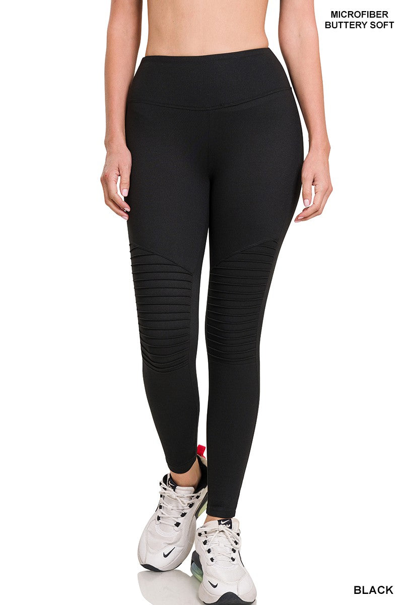 Brushed Microfiber Wide Waistband Moto Leggings in Black – Weekend Vibes  Apparel