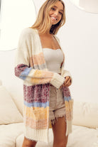 Color Block Fuzzy Eyelash Cardigan Sweater (sleeve detail)