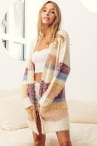 Color Block Fuzzy Eyelash Cardigan Sweater (drop shoulder)