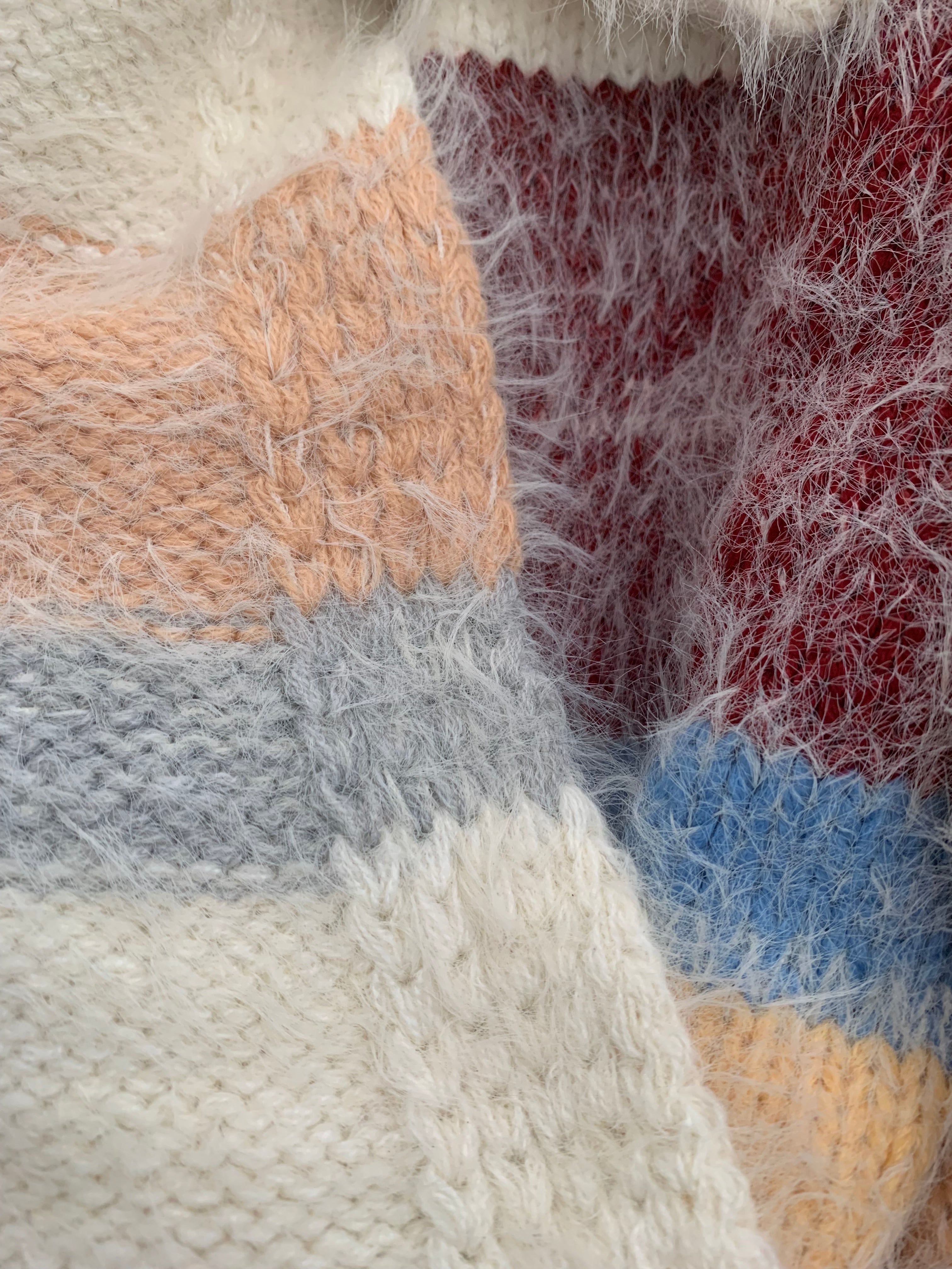 Color Block Fuzzy Eyelash Cardigan Sweater (Knit Detail)