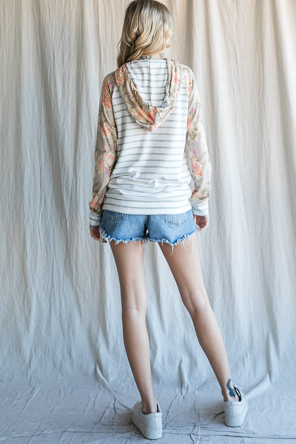 Emily Mixed Media Women's Drawstring Hoodie (back full view)