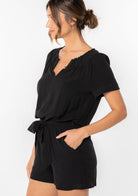 Luna The Linen Blend Smocked Romper from Lovestitch (front side)