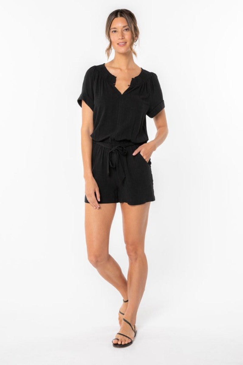 Luna The Linen Blend Smocked Romper from Lovestitch (full front)