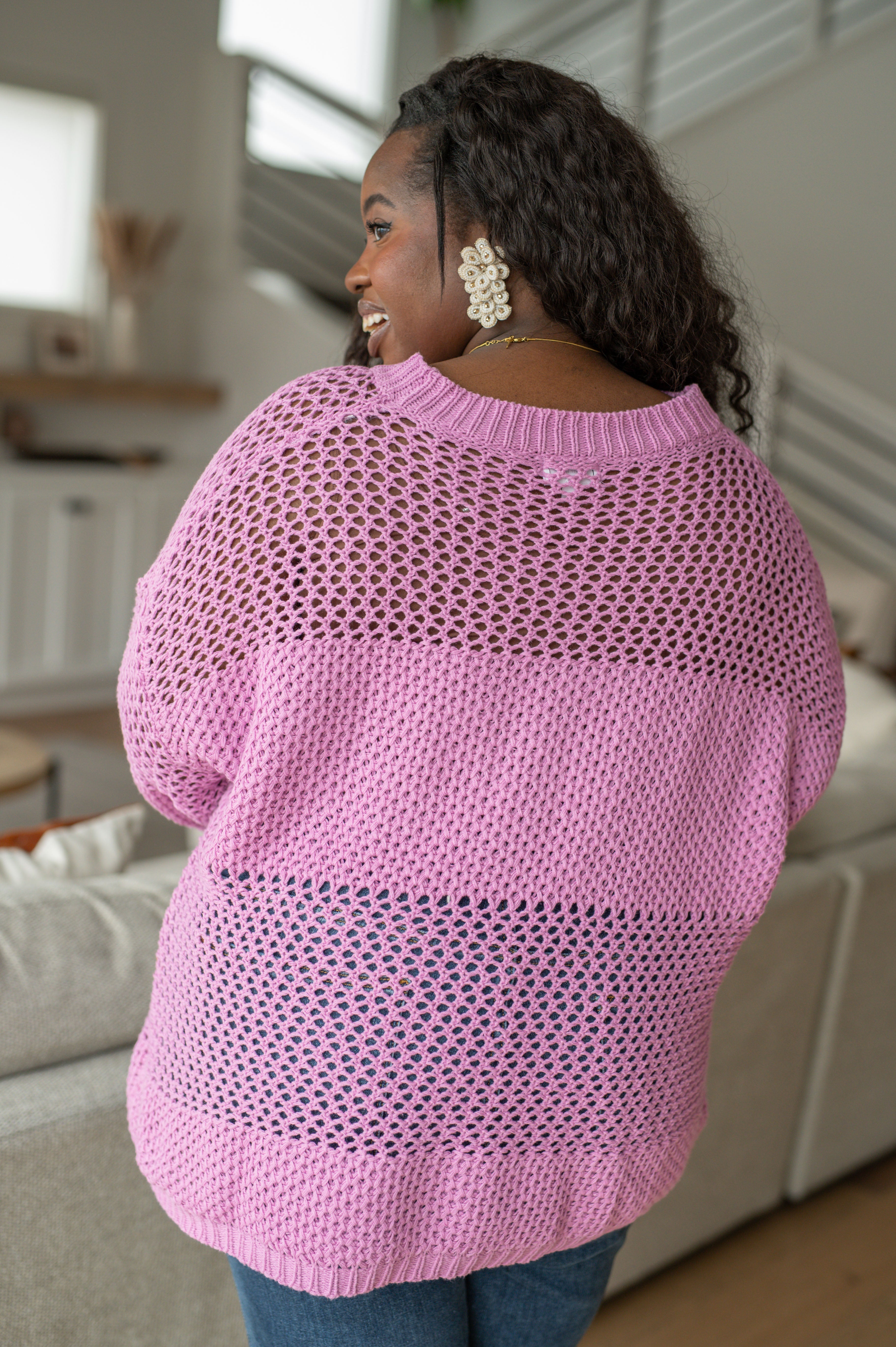 My Latest Love Loose Knit Sweater Back View on Plus Model