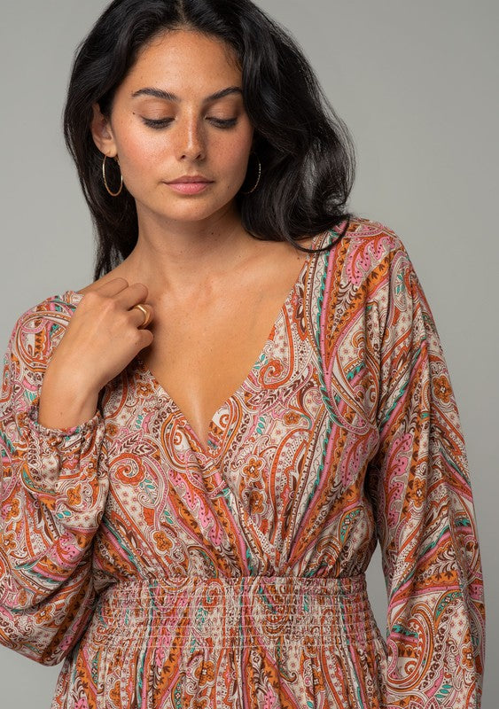 Paisley Bohemian Mini Dress from Lovestitch (v-neck detail)
