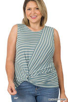 Ella Striped Tank Top in Blue Gray/Ivory