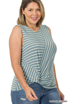 Ella Striped Tank Top in Blue Gray/Ivory (side profile)