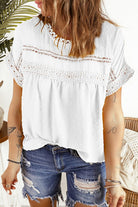 Celia Swiss Dot Top with Crochet Lace Details in White (crochet lace neckline)