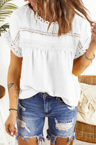 Celia Swiss Dot Top with Crochet Lace Details in White (front)