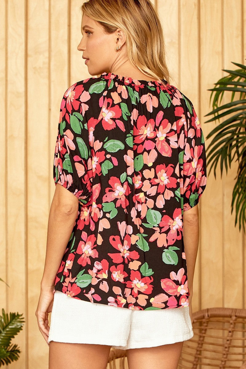 Back View of Emily Wonder Floral Print Woven Top back detail