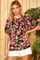 Weekend Vibes Apparel - Emily Wonder Floral Print Woven Top Untucked front view