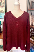 Victoria Women's V Neck Sweater Top with Button Detail