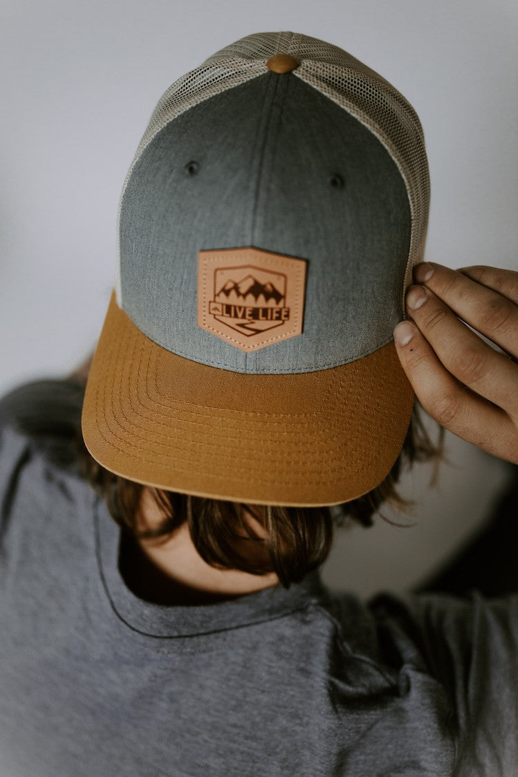 Live Life El Cap Leather Emblem Trucker Hat (Full hat)