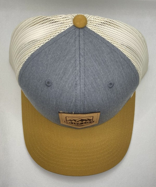 Live Life El Cap Leather Emblem Trucker Hat (Top view)