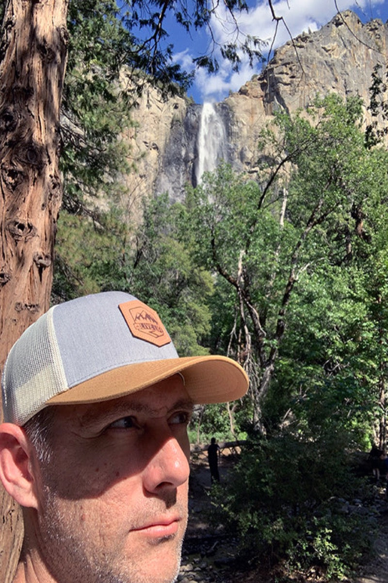 Live Life El Cap Leather Emblem Trucker Hat (side view)